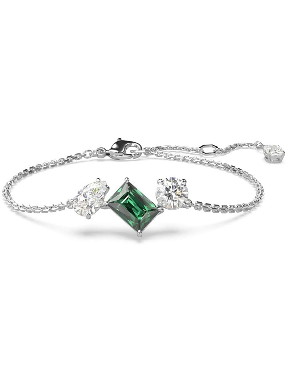 Swarovski Silver Mesmera Bracelet with Green Emerald Center & Clear Crystals NWT